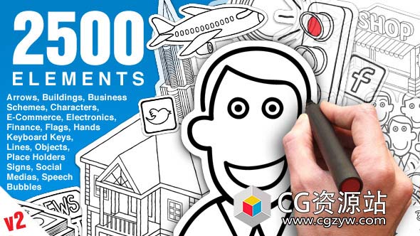 AE模版-2500组白板手写元素绘画创意设计动画+音效-图片1
