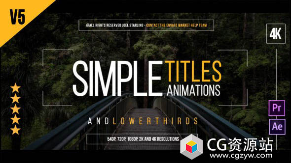 AE+Pr模板-4K 分辨率30组文字标题动画 Gold Simple Titles