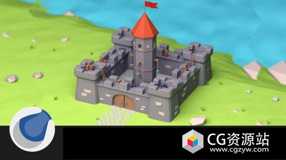 C4D教程-建模着色卡通城堡教程Cinema 4D Adorable Castle Modeling Tutorial