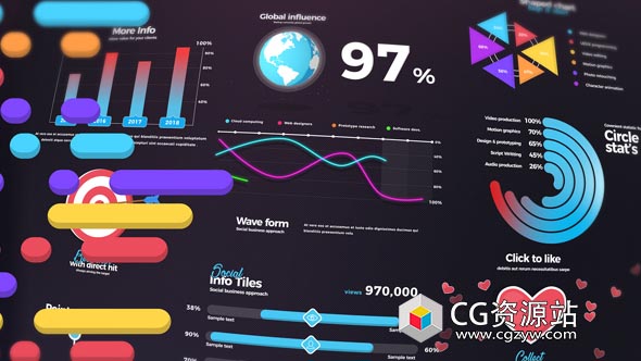 AE模板-时尚企业信息数据图表单元格图表动画