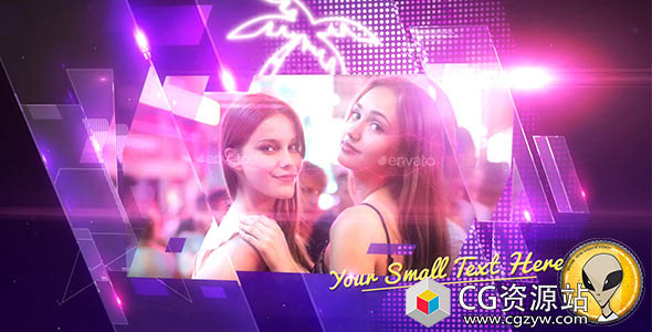 AE模板-时尚复古酒吧俱乐部舞蹈夜总会灯光闪烁片头 Neon