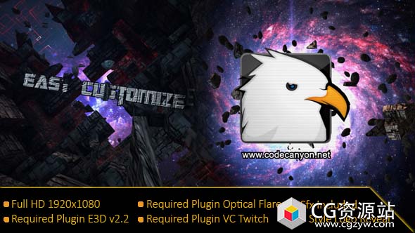 AE模板-E3D插件制作宇宙飞船残骸开场碎片logo片头Spaceship Debris Reveal Logo