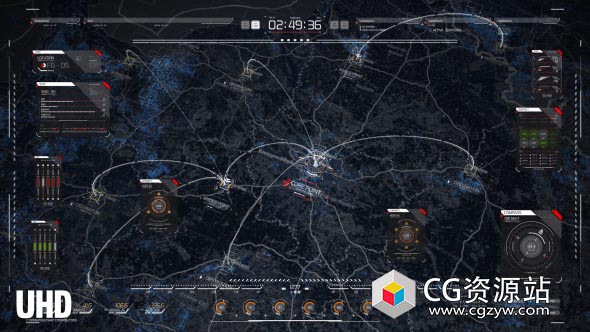 AE模板-HUD地图包高科技军事地图路径地点展示动画