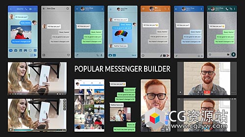 AE模板-手机聊天社交APP聊天气泡对话框动画工具包 Popular Messenger Builder v2