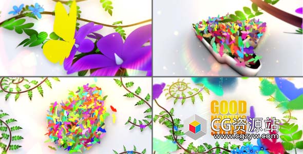 AE模板-蝴蝶飞舞汇聚logo标志 morning theme package