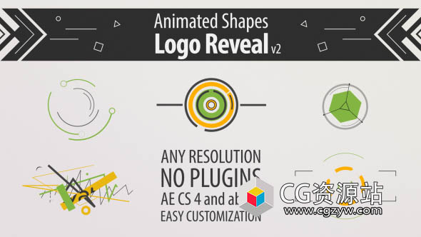 AE模板-5种动态线图形变化Logo动画 Shape Animation Logo Reveal v2
