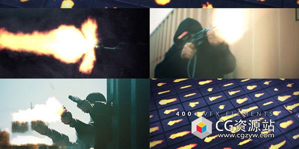 450+开枪火焰枪口闪光烟雾高清图片4K视频素材