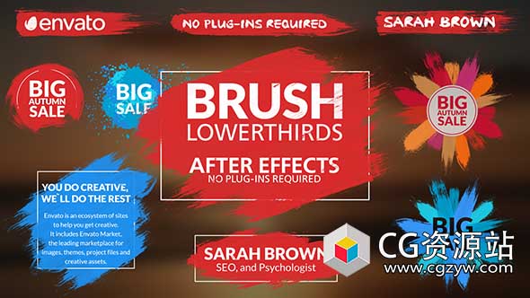 AE模板-多彩品牌笔刷字幕条标签文字动画 Brush Lower Thirds