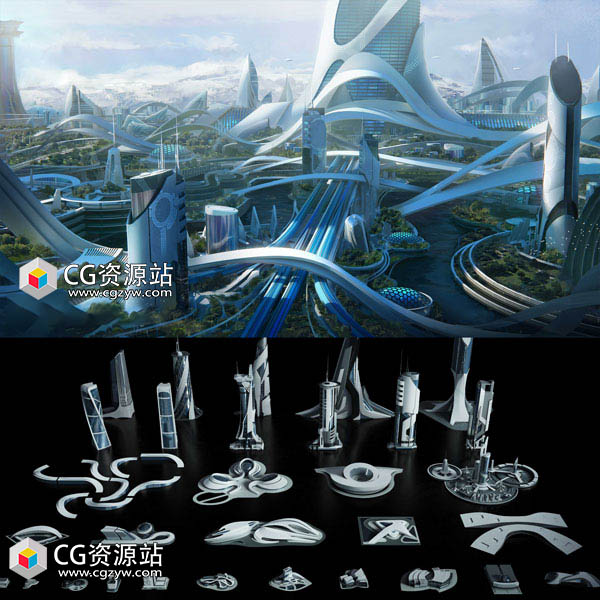 未来科幻风格三维城市场景模型 C4D/MAX/FBX/OBJ/Maya/Blender/UE/Unity-图片1