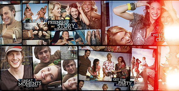 AE模板-周年纪念家庭朋友照片视频分屏旅游聚会片头 Multiple Slideshow