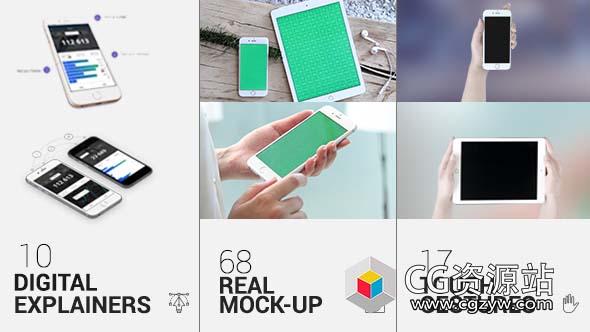 AE模板-苹果设备手势实拍手机iPhone iPad合成APP应用程序展示动画