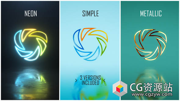 AE模板-三维霓虹灯霓虹灯金色质感Logo动画 Minimal Logo Pack