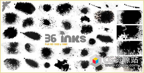 视频素材-36组水墨滴落晕染散开素材 Inks