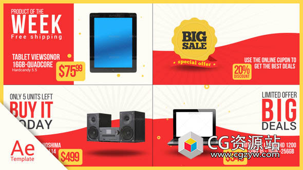 AE模板-在线产品展示折扣促销宣传介绍包装 Big Sale