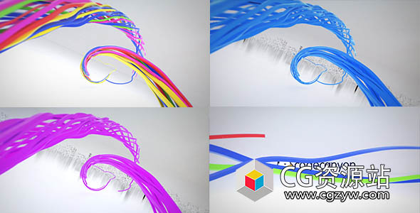 AE模板-三维线条生长五颜六色丝带标志揭示Logo动画 Colorful Ribbon Logo Reveal