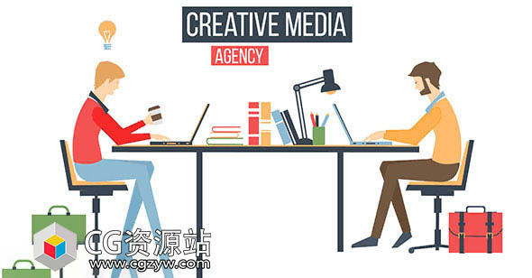 AE模板-扁平化MG动画商务工作上班族人物场景片头-图片1