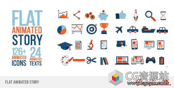 AE模板-扁平化动画故事图标文字标题 Flat Animated Story