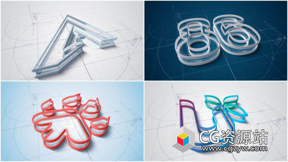AE模板-建筑蓝图挤出标志三维Logo动画 Architect Logo Build v2