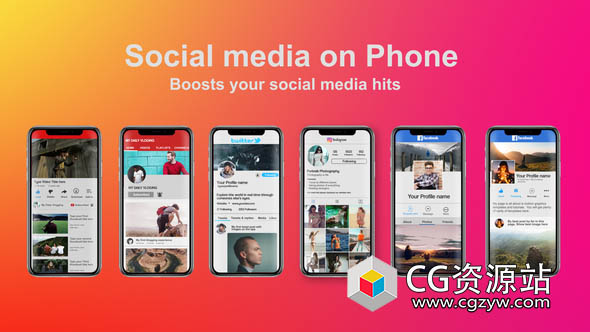 AE模板-手机社交媒体网络视频宣传包装 Social Media on Phone