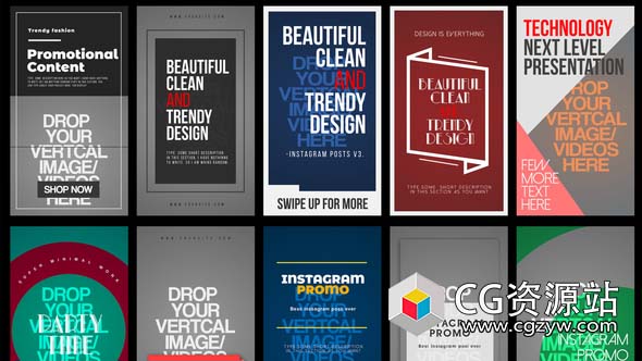 AE模板-时尚幻灯片社交媒体网络宣传包装动画 Instagram Stories V.3