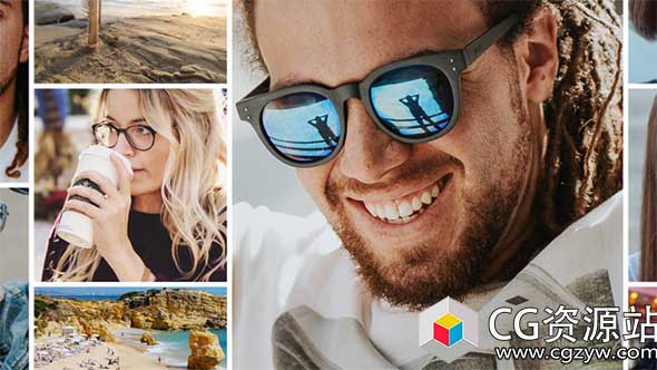 AE模板-拼贴画网格假期社交媒体旅行照片墙展示片头 Photo Gallery Promo