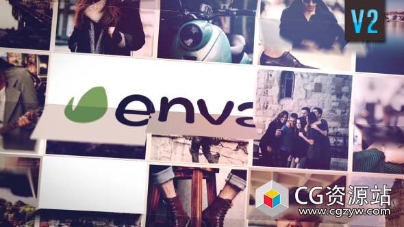 AE模板-色彩斑斓图片拼贴折叠展开演绎标志logo动画 Photo Logo