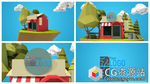 AE模板-三维网上商店卡通低多边形Logo动画 Store