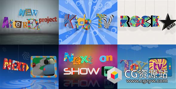 AE模板-卡通多彩娱乐绳子悬挂文字综艺片头动画 Characters on Ropes