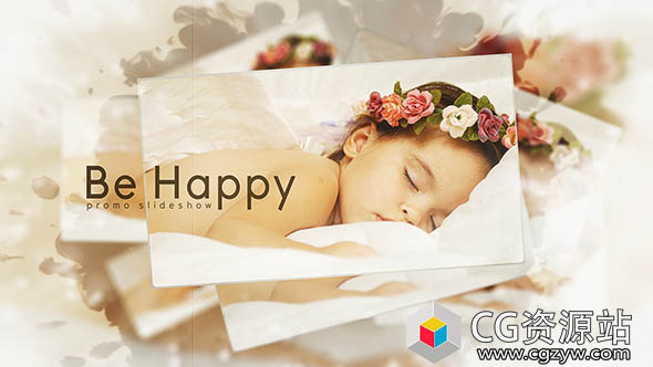 AE模板-复古墨水散开渐晕婚礼相册包装 Be Happy