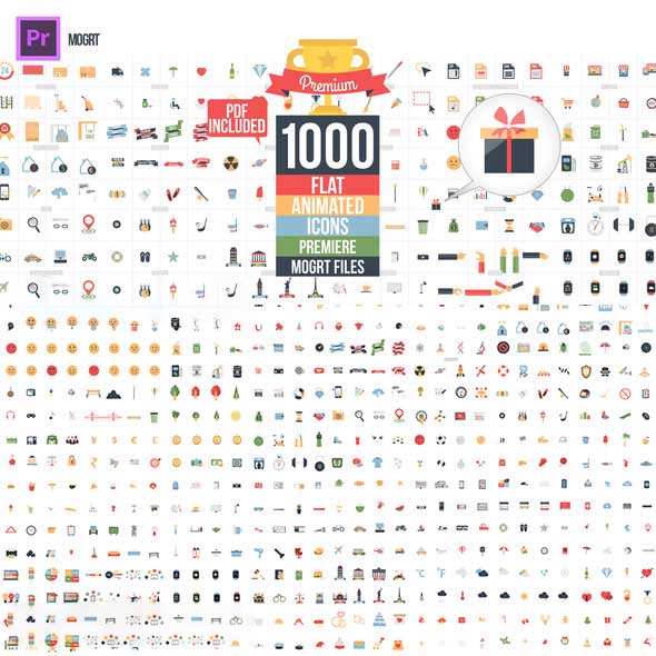 PR预设-1000组扁平化图标ICON动画基本图形Premiere预设-图片1