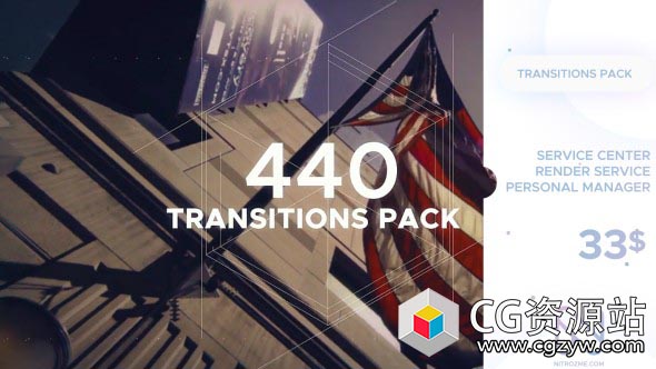 AE模板-电影史诗失真故障转场缩放过渡幻灯片工具包