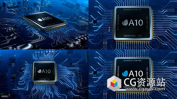 AE模板-数据数字高科技介绍微电路CPU Logo动画 Microcircuit CPU Logo