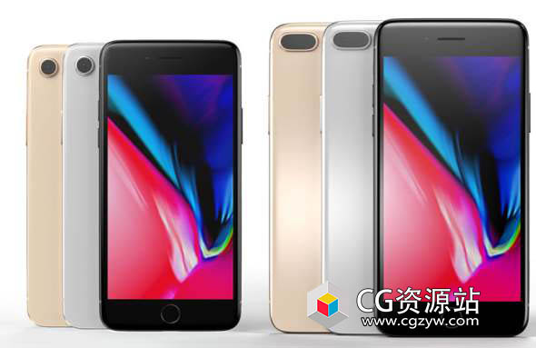 苹果手机3D模型 CubeBrush – iPhone 8 and iPhone 8 Plus