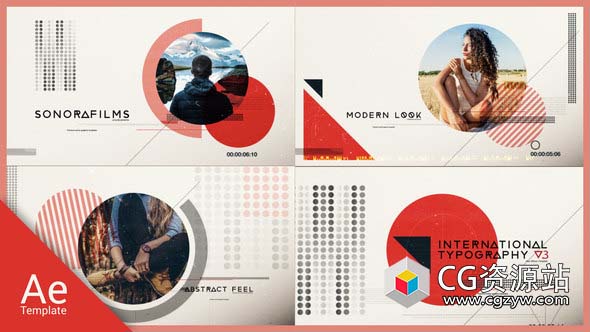 AE模板-简洁设计创意图形排版图片开场片头 International Typography V.3