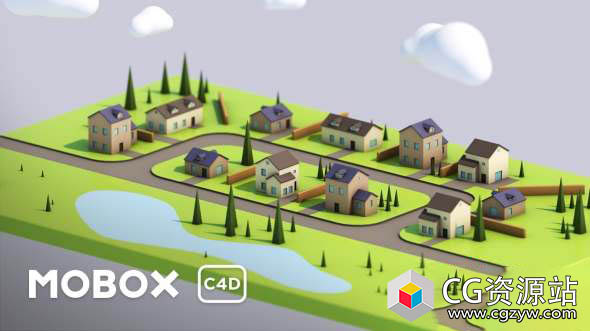 C4D教程-低多边形城市场景建模 Low Poly Town 3D Modeling