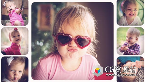 AE模板-家庭幸福孩子们假期快乐开心相册照片墙动画 Funny Photos