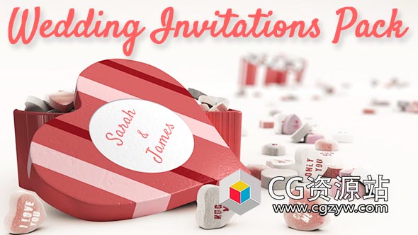 AE模板-浪漫爱情婚礼请柬包三维动画片头 Wedding Invitations Pack