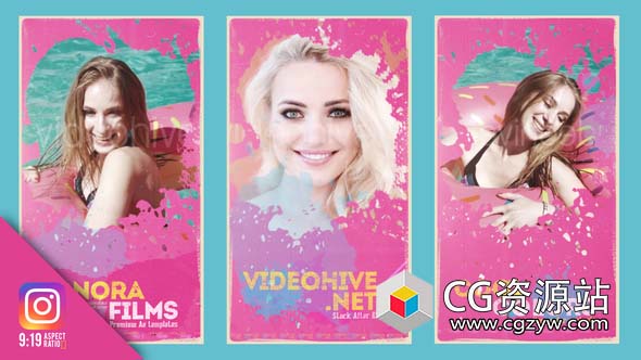 AE模板-电视节目预告片水彩泼洒遮罩视频宣传包装 Splatter Instagram version IGTV