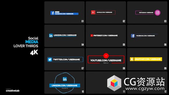 AE模板+Pr预设社交媒体文字标题字幕条动画Social Media Lower Thirds