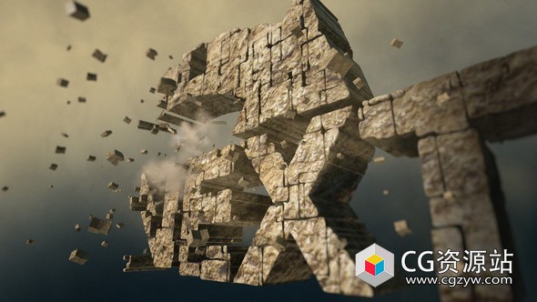 AE模板-E3D岩石破碎拼接logo动画片hulk头