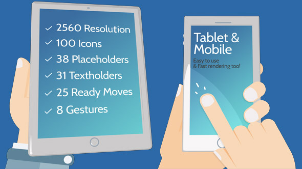 AE模板-扁平化卡通手势手机APP应用程序展示动画cartoony app promo