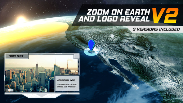 AE模板-缩放聚焦三维地球Logo动画 Zoom On Earth And Logo Reveal V2