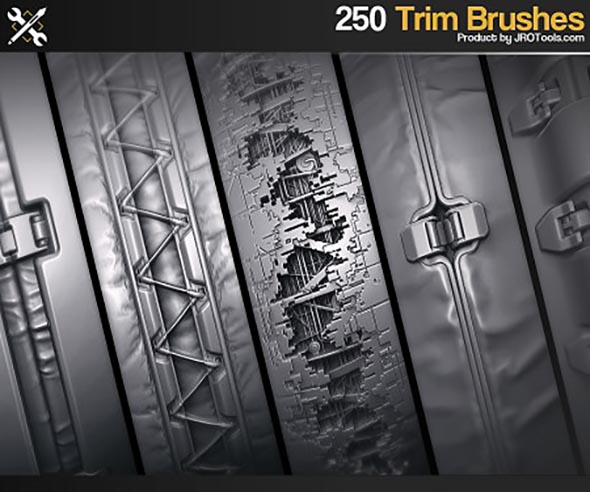 256组Zbursh科幻拉链修剪风格超实用装饰纹理笔刷素材合集