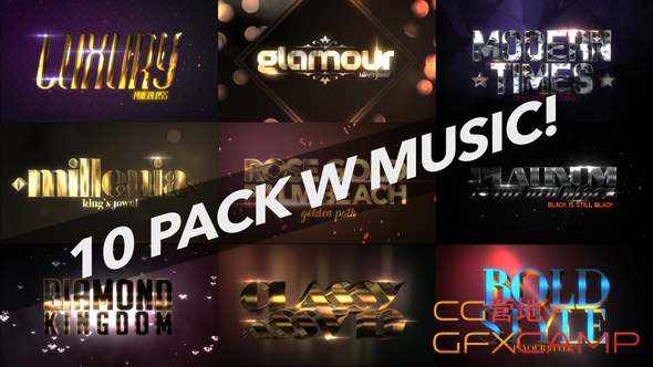 AE模板-10 个4K大气三维奢华文字Logo动画 4K Luxury 10 Logo Text Intro Pack