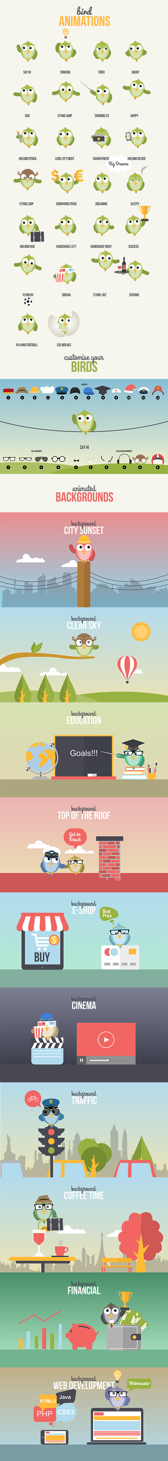 AE模板-鸟类工具包卡通拟人化小鸟角色MG动画-图片2