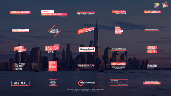 FCPX插件-25组现代流行文字排版设计字幕条动画