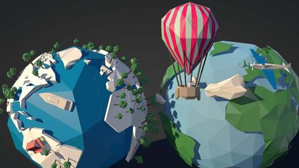 地球低多边形3D模型 Cubebrush – LowPoly Earth Pack