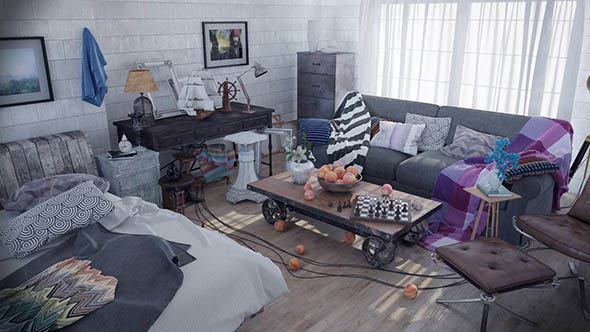 Vray For C4D室内工业风格渲染可视化高级案例教程