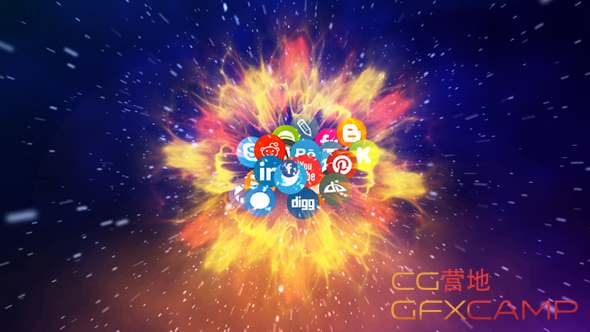 AE模板-网络社交媒体图标连线Logo动画 Network Logo Reveal