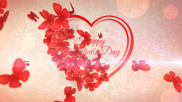 AE模板-浪漫情人节婚礼爱心蝴蝶飞舞片头 Romantic Heart Opener